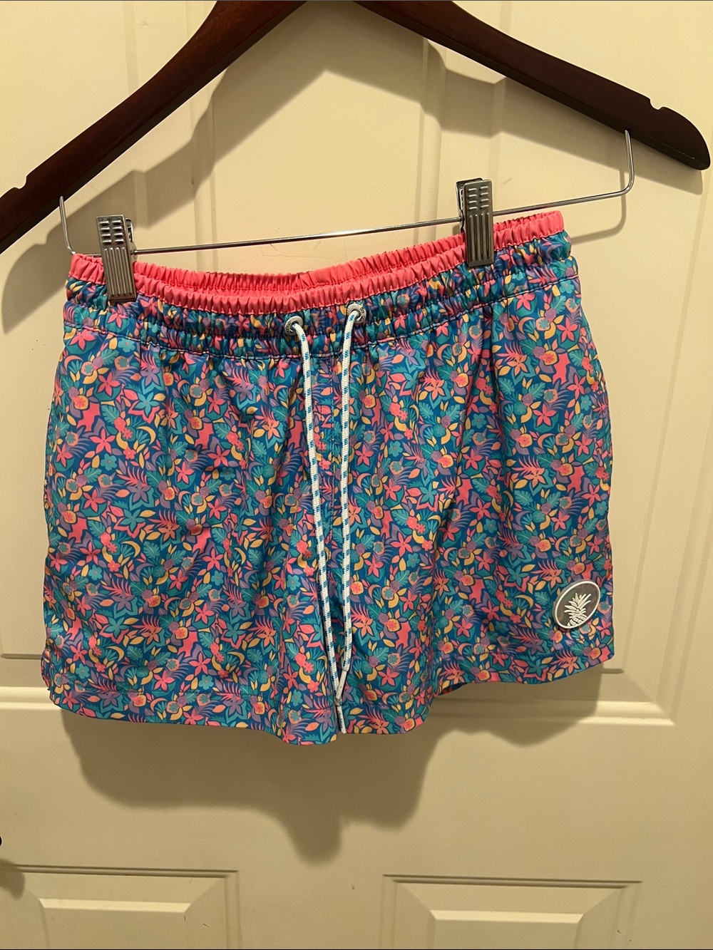 chubbies Floral Drawstring Shorts in Teal & Pink Xs 4” inseam